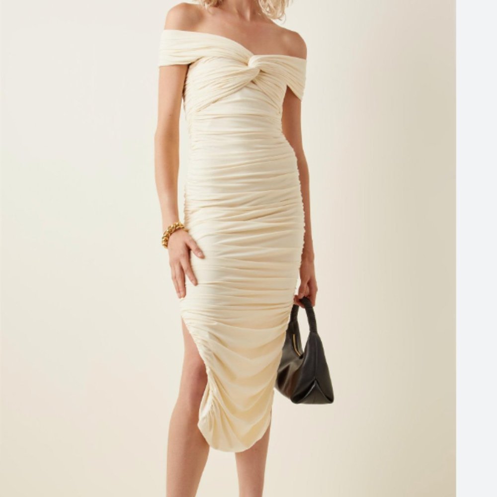 Khaite Spence Off-shoulder Cotton Midi Dress In Cream Small